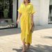Women's Clothing High Waist Long Shirt Dress Autumn Fashion Printed Lapel Short Sleeve_ecoleips.com