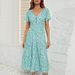 cross-border Supply European And American Women's Clothing 2026 Summer V-neck Printed Buttoned Waist-cinching_ecoleips.com