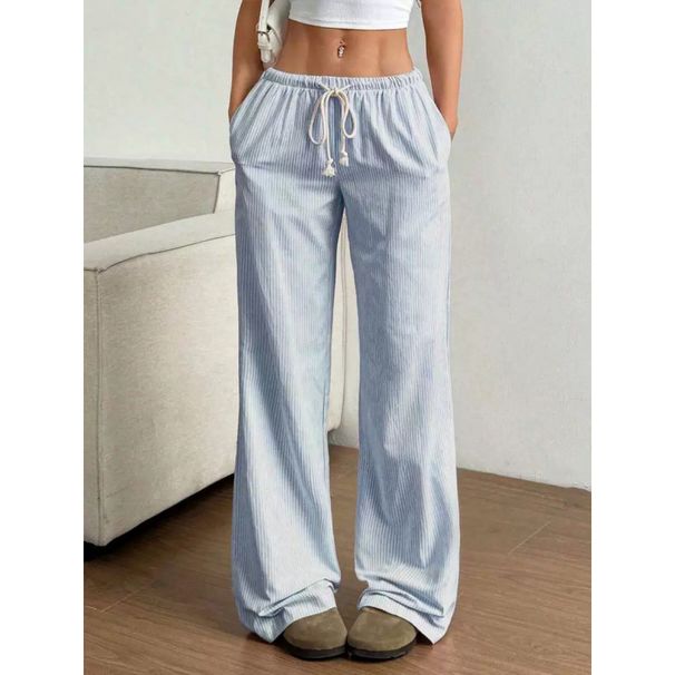 Women's Clothing New Summer Striped Straight Trousers Casual Versatile Lace Up Fashionable Loose Wide Leg Women_ecoleips.com