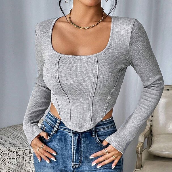 Voya Women's 2026 Autumn/winter New Slim Fit Short Knit Long Sleeved T-shirt Asymmetrical Fashion Top_ecoleips.com
