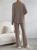 K Two-piece Women's New Fashion Casual Straight-leg Pants With A Loose V-neck Ribbed Sweater Set_ecoleips.com