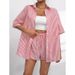 Women's Clothing Fashion Women's Lapel Casual Striped Short Sleeved Pants Two Piece Suit_ecoleips.com