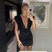 Summer New Women's Deep V Neck Halter Neck Pleated Slim Bodycon Dress European And American Style Cross Border Elegant Sexy_ecoleips.com