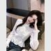 White Jacquard Shirt For Women, Spring, Light Luxury, High-end, Unique, Beautiful, French-style, Waist-cinched,_ecoleips.com
