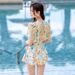 Women Swimsuit One Piece Off-shoulder Sexy Swimwear Women Short Sleeve Bathing Suit Monokini Swimsuit Skirt Beach Wear_ecoleips.com