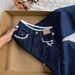 Women's Clothing Retro Dark Blue Lace Jeans For Women Autumn Lace High Waist Straight Loose Trousers_ecoleips.com