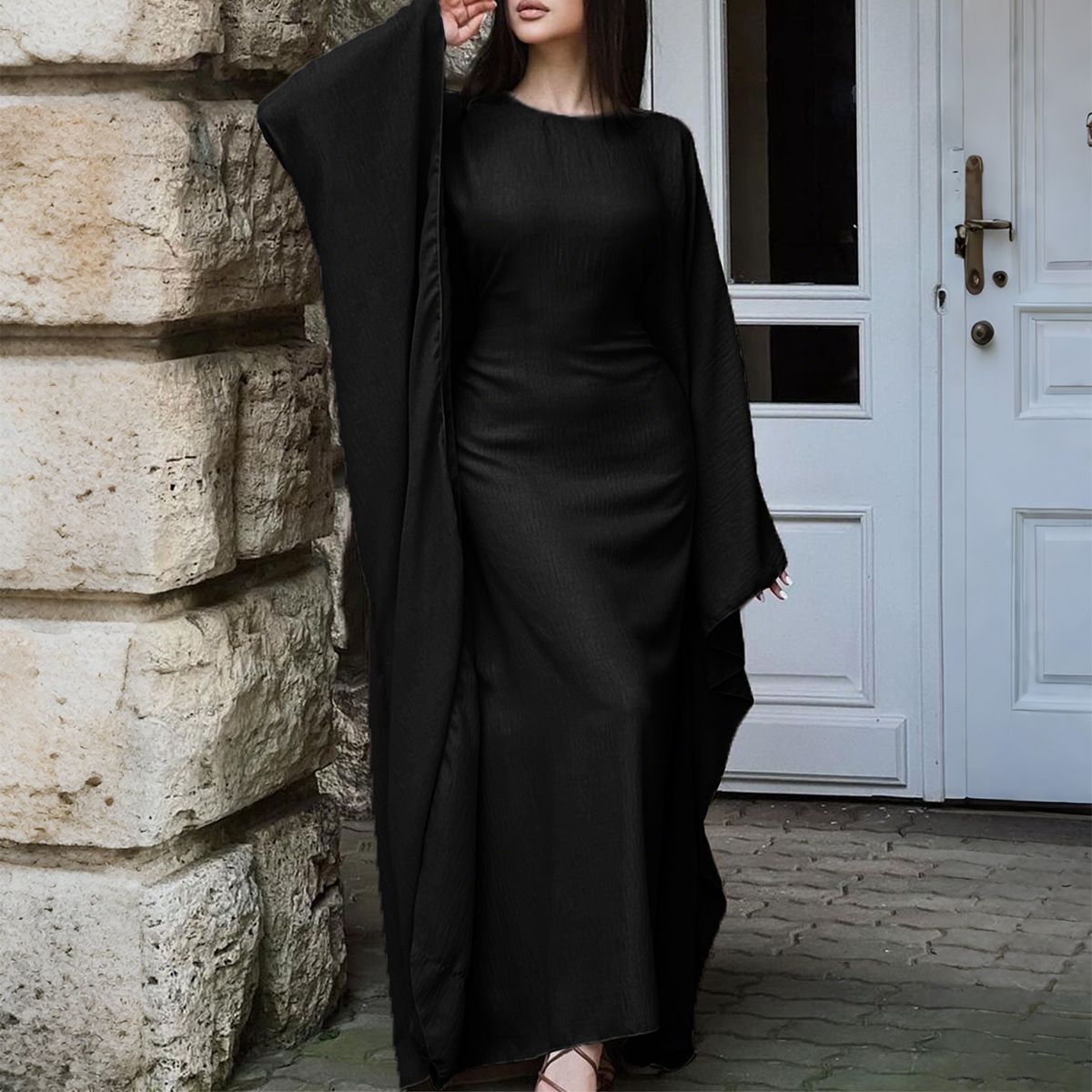 Women Luxury Solid Long Sleeve High Waist Formal Dress Wedding Banquet Prom Outfit_ecoleips.com