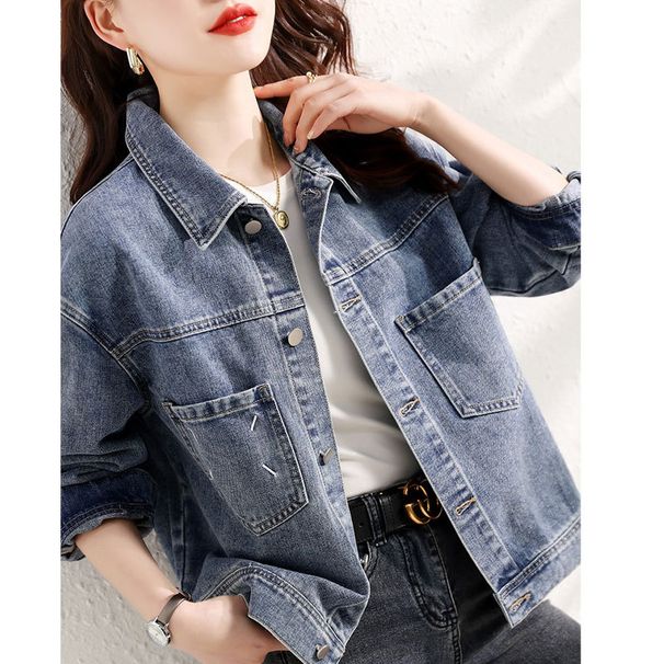 Retro Style Denim Jacket, Short Style, 2024 Spring And Autumn New Style, Loose Fit, Versatile, Casual, Petite Jacket Top_ecoleips.com