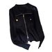 European And American Cross-border Sweater With A High-end Feel, Black Zippered Lapel Slim-fit Knitted Cardigan_ecoleips.com