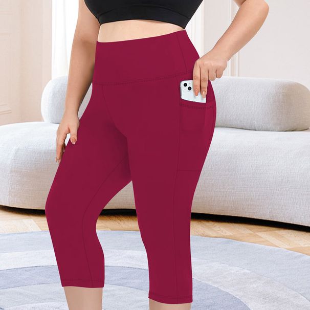 Women's Clothing Hot Selling Pocket Seven Point Large Size Yoga Pants Seven Point Pants Milk Silk High Waist Sports Leggings_ecoleips.com