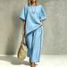Women's Elegant Two Piece Set Round Neck Casual Loose Short Sleeve American Style_ecoleips.com