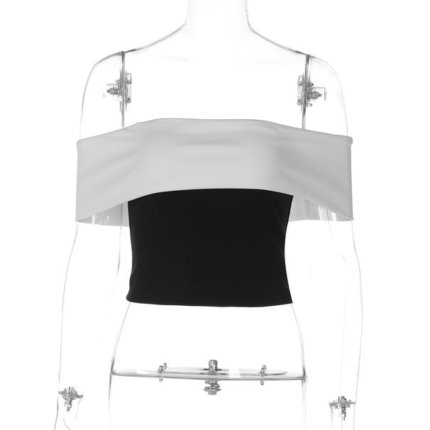 2025 Summer New Arrival: Elegant Off-shoulder Black And White Color-blocked Design, Slim-fit, Waist-cinching, Slimming,_ecoleips.com