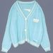 Women's Fashion Knit Cardigan Embroidered V-Neck Loose Fit Sweater Casual Boho Chic Open Front Coat | Soft Polyester Blend ( Light Blue/Pink/Beige)_ecoleips.com