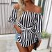 European And American Cross-border 2026 New Women's Fashion Loose Off-shoulder Lantern Sleeve Asymmetric Hem Striped_ecoleips.com