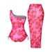Modest One-Piece Swimsuit With Cover-Up Skirt - Floral Print Plus Size Bathing Suit For Women, Long Sleeve Beachwear (Rose Red/Green, 0XL-4XL)_ecoleips.com