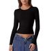Top Autumn T-shirt Round Neck Spicy Girl Long Sleeve Hoodie Milk Silk Bottom Shirt Women's_ecoleips.com