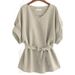 Women's Clothing Women's V Neck Linen Short Sleeved Shirt Bat Sleeve Large Size Loose Waist Cotton And Linen Top_ecoleips.com