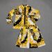 Women's Clothing Geometric Print Lapel Shirt Two Piece Suit Elastic Waist Pleated Skirt Suit_ecoleips.com
