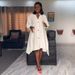 Women's Clothing Solid Color Short Front And Long Back Irregular Medium Length Lantern Sleeve Dress_ecoleips.com