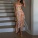 Elegant Backless Layers Mesh Gown Dress Vacation Floral Printed Long Dress Women Sexy Off Shoulder Asymmetry Straps Party Dress_ecoleips.com