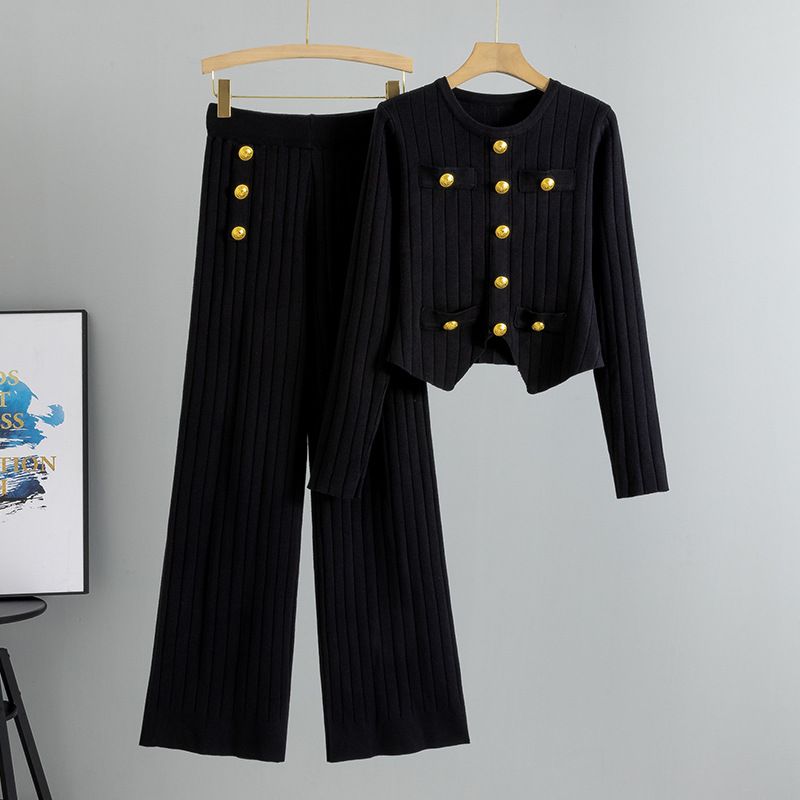 Women's Slim Fit Knitted Sweater And Pants Set Short Two Piece Fashion Suit For Spring/Autumn_ecoleips.com