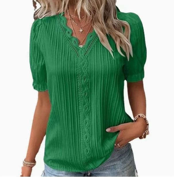 Women's Summer Vacation Casual Breathable Blouse Lace-Up Cutout Short Sleeve Fashion Shirt_ecoleips.com