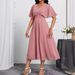 Women's Clothing Solid Color V Neck Short Sleeved Elegant Slim Chiffon Ladies Dress_ecoleips.com