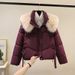 Women's Winter Short Puffer Jacket With Detachable Faux Fur Collar, Loose Fit, Warm Cozy Outerwear In Black/Brown/Cream/Wine_ecoleips.com