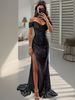 Women's Clothing Sequined One Shoulder Top Evening Dress Large Swing Slit Sexy Fashion Dress_ecoleips.com