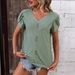 Women's Clothing Women's V Neck Lace Casual Solid Color T Shirt Spot_ecoleips.com