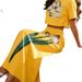 Women's Casual Sun Yellow Floral Print Cropped Top And High-Waisted Skirt Set Everyday Comfortable Two-Piece Outfit_ecoleips.com