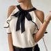Ruihou Women's Double Layer Short Sleeve Shirt Casual Elegant Fashion Bow Tie Collar Pullover Spring/Autumn Summer Thin_ecoleips.com