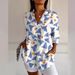 Women's Clothing Women's Casual Shirt Spring Collection Mid Sleeve Collared Creative Retro Floral Print Top For Women_ecoleips.com