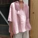 Women's Plus Size Loose Fit V Neck Cotton Linen 3/4 Sleeve Solid Color Blouse – Casual Summer Top 2026_ecoleips.com