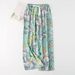 2022 Home Pants Women Spring Summer Thin Sleep Pants Floral Printed Pajama Pants Wide Leg Loose Plus Size Calf-length Bottoms_ecoleips.com