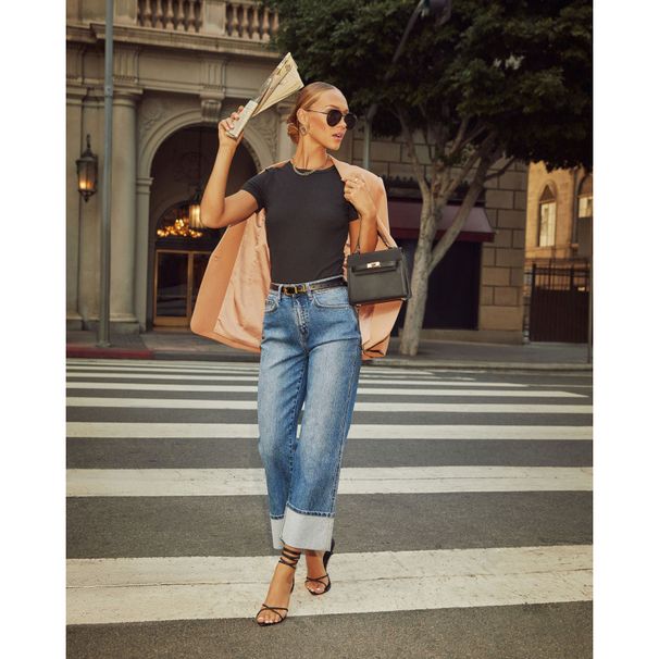 Stretch Straight Leg Jeans For Women - High Waist Vintage Roll-Up Denim Pants With Comfortable Fit Women's Clothing_ecoleips.com