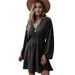 2025 New European And American Style Polka Dot For Women, Pullover V-Neck Long Sleeve, Pleated Waist Slim Fit Dress_ecoleips.com
