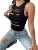 Patterned Hollow-out Ripped Tank Tight-fitting Inner Wear, Cropped Top, Summer Sleeveless Vest_ecoleips.com