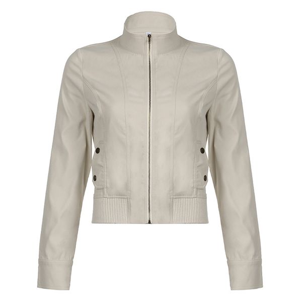 Women's Workwear Style Zipper Stand Up Collar Top, Simple Spicy, Casual And Versatile, Slimming Short Jacket_ecoleips.com