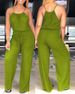 Women's Clothing Sleeveless Solid Color Cotton And Linen Drawstring Casual Jumpsuit_ecoleips.com