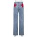 Women's Clothing New Retro Mid Waist Back Five Point Contrast Trousers Casual Denim Bootcut Pants_ecoleips.com