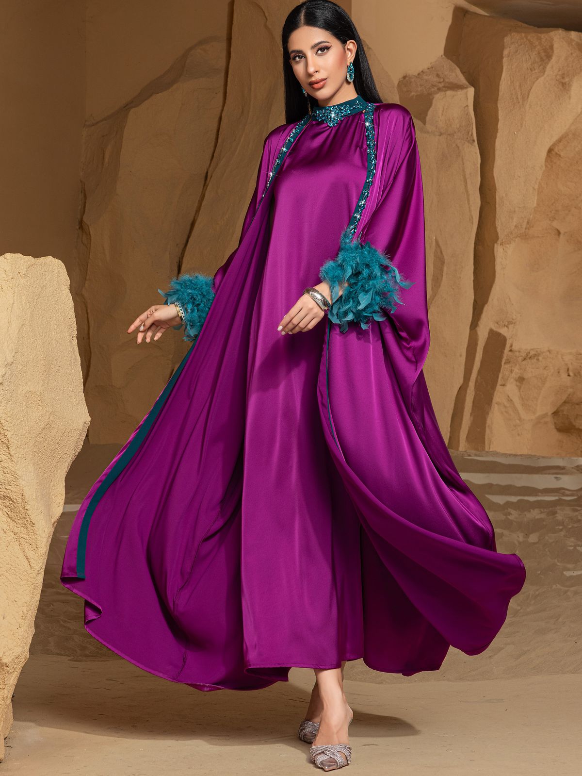 Women's Clothing Light Luxury Half High Collar Two Piece Middle Eastern Large Size Dress_ecoleips.com