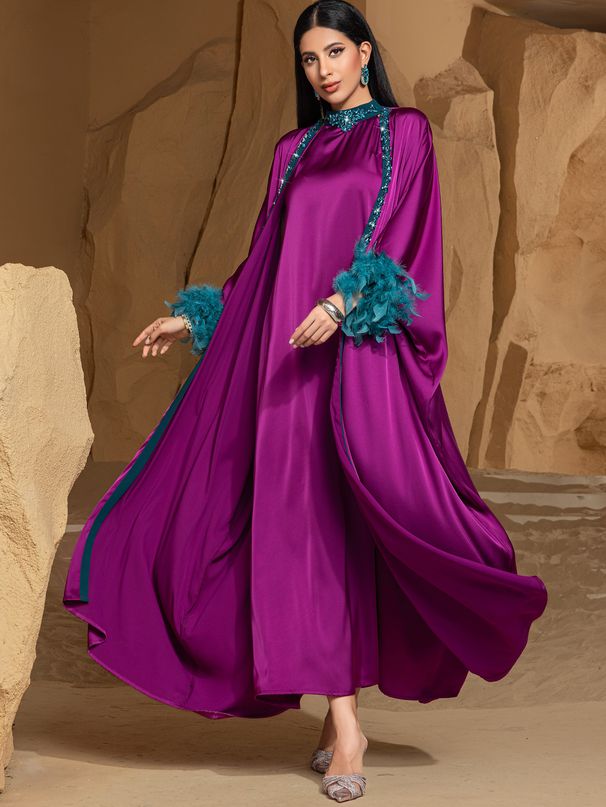 Women's Clothing Light Luxury Half High Collar Two Piece Middle Eastern Large Size Dress_ecoleips.com
