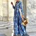 Summer Loose Boho Maxi Beach Dress Sexy Turn-down Collar Button Long Shirt Dress Women Spring Floral Print Pleated Party Dresses_ecoleips.com