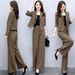 Women's Stylish Plaid Wide Leg Pants Set Korean Style Two Piece Early Autumn Commute Elegant Fashion_ecoleips.com