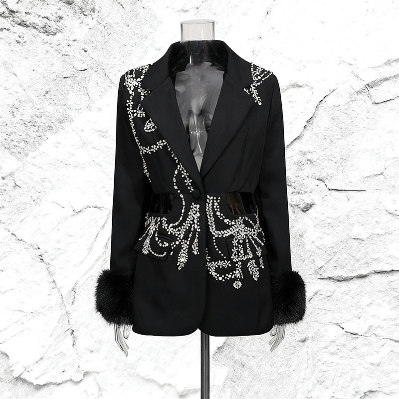 Women's Clothing Heavy Duty Light Luxury Blazer, New Style, Single Button Rhinestone Embellished Waist Revealing High End Blazer._ecoleips.com