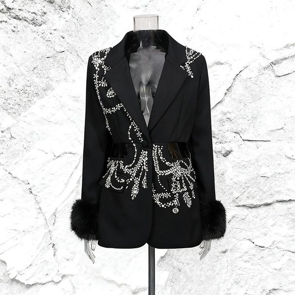 Women's Clothing Heavy Duty Light Luxury Blazer, New Style, Single Button Rhinestone Embellished Waist Revealing High End Blazer._ecoleips.com