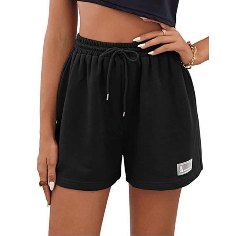 Women's Clothing Solid Color Sport Knit Tethered Casual Loose Shorts_ecoleips.com
