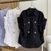 Statement Beaded Embroidery Blouse Women's Short Sleeve Top Loose Fit Flattering Chic Tunic Shirt_ecoleips.com