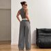 Women's Clothing Women's Striped Vest & Pants Set – Office Chic Cotton-Linen Suit (S-L, Grey/Pink)_ecoleips.com